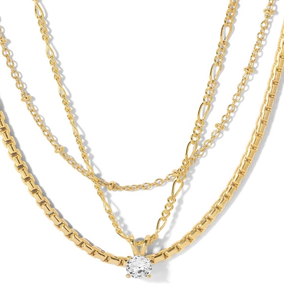 New Vanessa Mooney THE ZOE NECKLACE triple chain stacking layering necklace - Picture 1 of 3